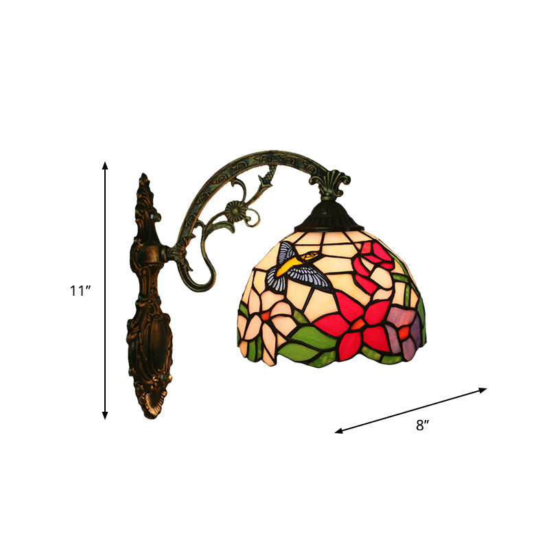 Handmade glass bronze wall lighting Magpie and flowers 1 head Tiffany wall lamp fixture