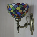 Spots/Semicircles Wall Lamp Single Bulb Yellow Glass Tiffany Wall Mounted Light Fixture in Bronze
