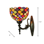 Spots/Semicircles Wall Lamp Single Bulb Yellow Glass Tiffany Wall Mounted Light Fixture in Bronze