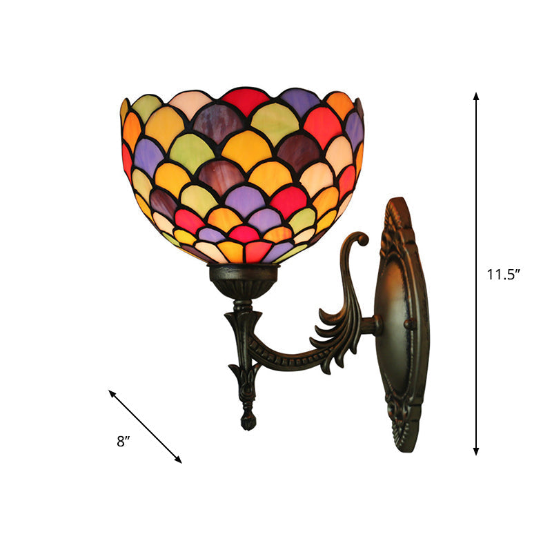 Spots/Semicircles Wall Lamp Single Bulb Yellow Glass Tiffany Wall Mounted Light Fixture in Bronze