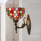 Spots/Semicircles Wall Lamp Single Bulb Yellow Glass Tiffany Wall Mounted Light Fixture in Bronze