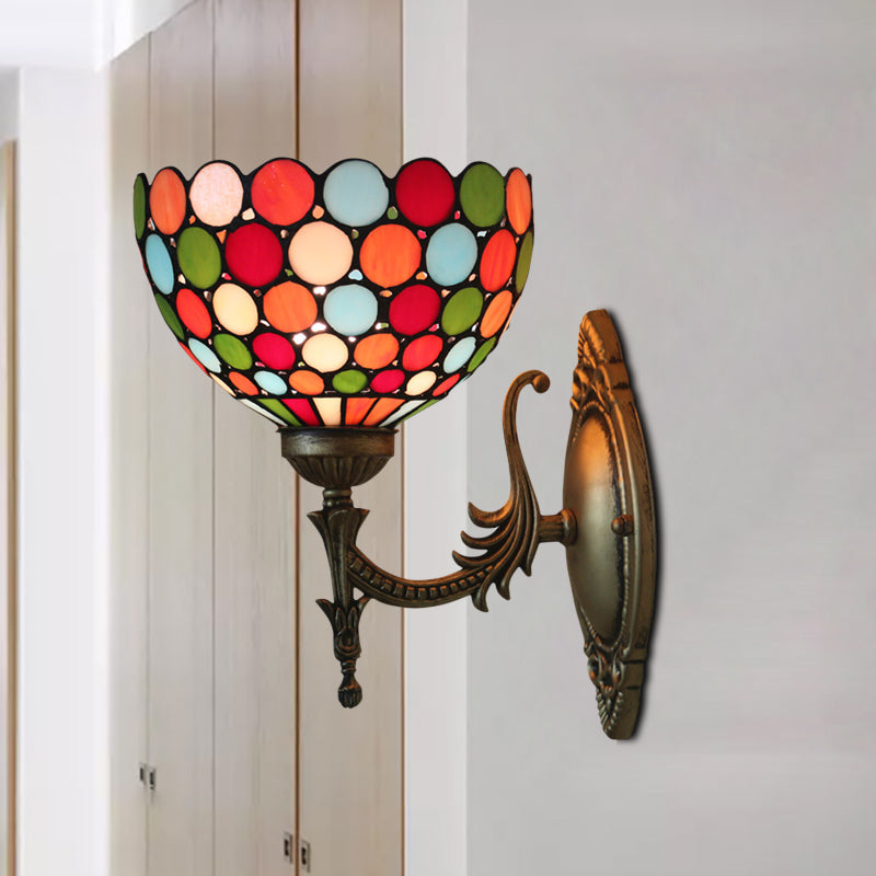 Spots/Semicircles Wall Lamp Single Bulb Yellow Glass Tiffany Wall Mounted Light Fixture in Bronze