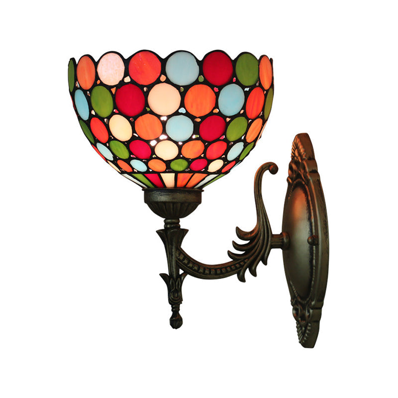 Spots/Semicircles Wall Lamp Single Bulb Yellow Glass Tiffany Wall Mounted Light Fixture in Bronze