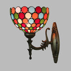 Spots/Semicircles Wall Lamp Single Bulb Yellow Glass Tiffany Wall Mounted Light Fixture in Bronze