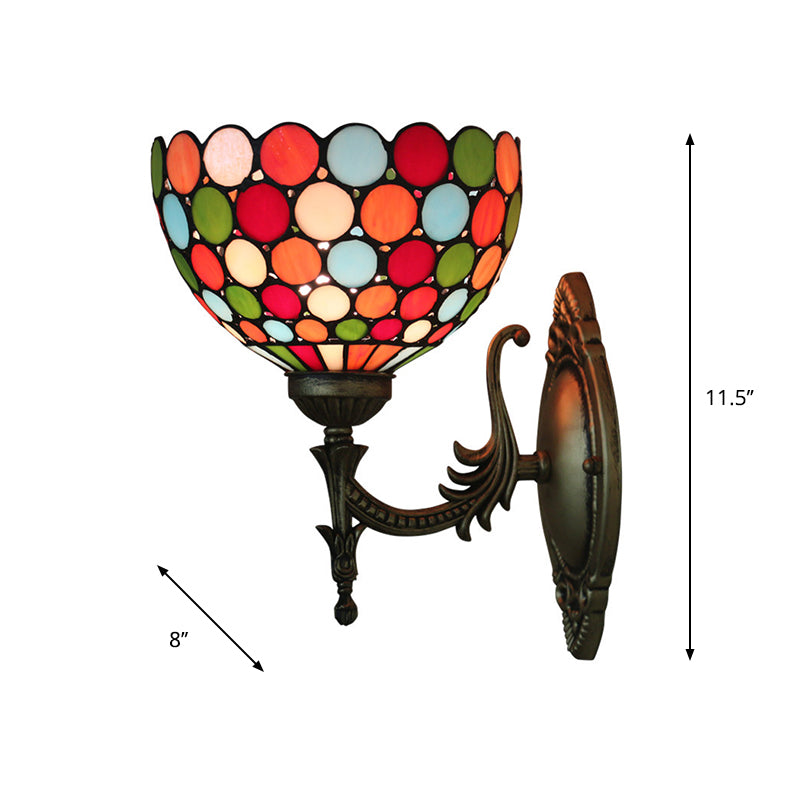 Spots/Semicircles Wall Lamp Single Bulb Yellow Glass Tiffany Wall Mounted Light Fixture in Bronze