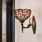 Pink Wall Mounted Lighting Tiffany 1 Lamp Glazed Glass Wall Lamp with Bronze Engraved Arm
