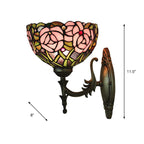 Pink Wall Mounted Lighting Tiffany 1 Lamp Glazed Glass Wall Lamp with Bronze Engraved Arm