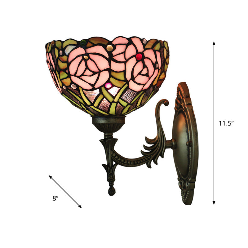 Pink Wall Mounted Lighting Tiffany 1 Lamp Glazed Glass Wall Lamp with Bronze Engraved Arm