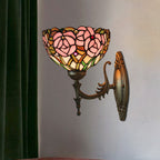 Pink Wall Mounted Lighting Tiffany 1 Lamp Glazed Glass Wall Lamp with Bronze Engraved Arm