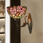 Pink Wall Mounted Lighting Tiffany 1 Lamp Glazed Glass Wall Lamp with Bronze Engraved Arm