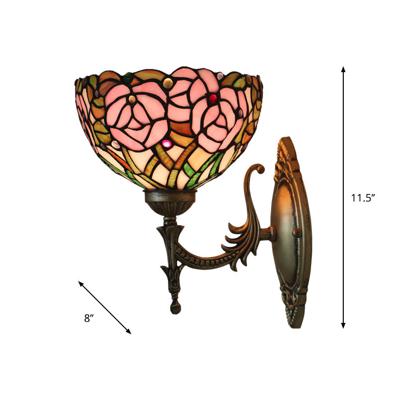 Pink Wall Mounted Lighting Tiffany 1 Lamp Glazed Glass Wall Lamp with Bronze Engraved Arm