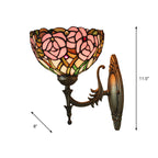Pink Wall Mounted Lighting Tiffany 1 Lamp Glazed Glass Wall Lamp with Bronze Engraved Arm