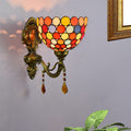 Stained Glass Circles Wall Lamp Tiffany Single-Ball Brass Wall Lamp With Dangles