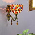 Stained Glass Circles Wall Lamp Tiffany Single-Ball Brass Wall Lamp With Dangles