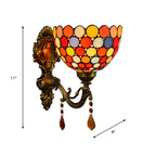 Stained Glass Circles Wall Lamp Tiffany Single-Ball Brass Wall Lamp With Dangles
