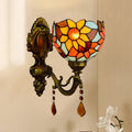 Handcrafted Stained Glass Brass Wall Lamp Sunflower 1-Light Tiffany Wall Mount Fixture