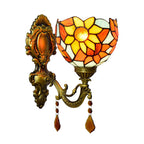 Handcrafted Stained Glass Brass Wall Lamp Sunflower 1-Light Tiffany Wall Mount Fixture