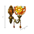 Handcrafted Stained Glass Brass Wall Lamp Sunflower 1-Light Tiffany Wall Mount Fixture