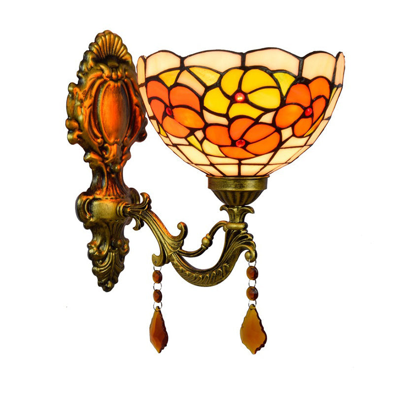 Leaf Pattern Bowl Stained Glass Wall Lamp Tiffany 1 Head Orange/Purple/Red Wall Mount