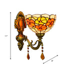Leaf Pattern Bowl Stained Glass Wall Lamp Tiffany 1 Head Orange/Purple/Red Wall Mount
