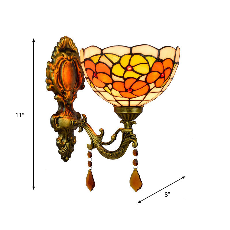 Leaf Pattern Bowl Stained Glass Wall Lamp Tiffany 1 Head Orange/Purple/Red Wall Mount