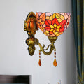 Leaf Pattern Bowl Stained Glass Wall Lamp Tiffany 1 Head Orange/Purple/Red Wall Mount
