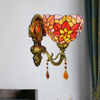 Leaf Pattern Bowl Stained Glass Wall Lamp Tiffany 1 Head Orange/Purple/Red Wall Mount