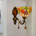 Leaf Pattern Bowl Stained Glass Wall Lamp Tiffany 1 Head Orange/Purple/Red Wall Mount