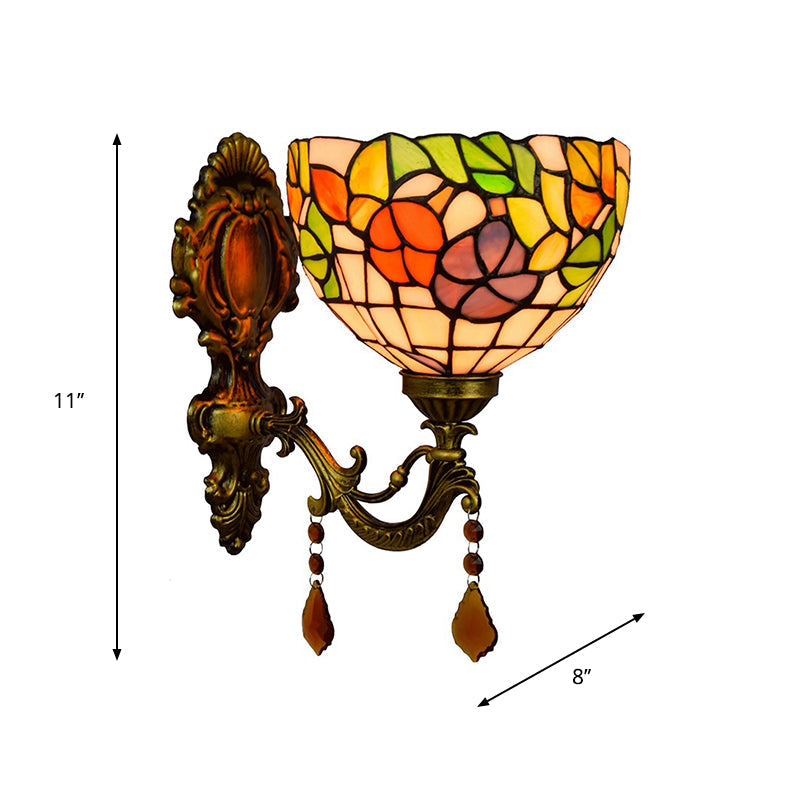 Leaf Pattern Bowl Stained Glass Wall Lamp Tiffany 1 Head Orange/Purple/Red Wall Mount