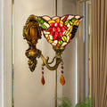 Single-Bulb Wall Sconces Tiffany Flared Stained Glass Wall Mount Light with Grape Pattern in Brass