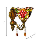 Single-Bulb Wall Sconces Tiffany Flared Stained Glass Wall Mount Light with Grape Pattern in Brass