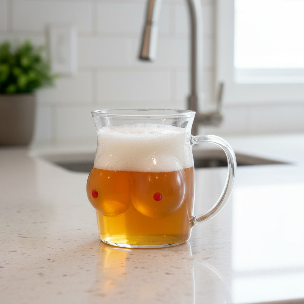 Double-Wall Chesty Shape Glass Funny Mug