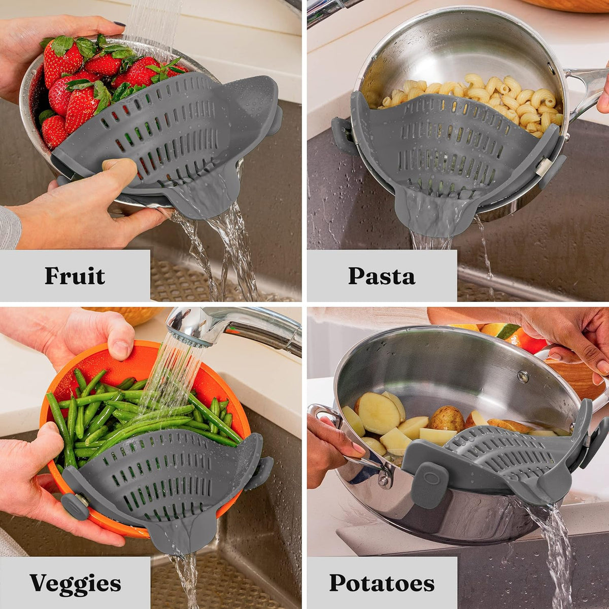 Silicone sieve with clip – Heat-resistant draining container for food