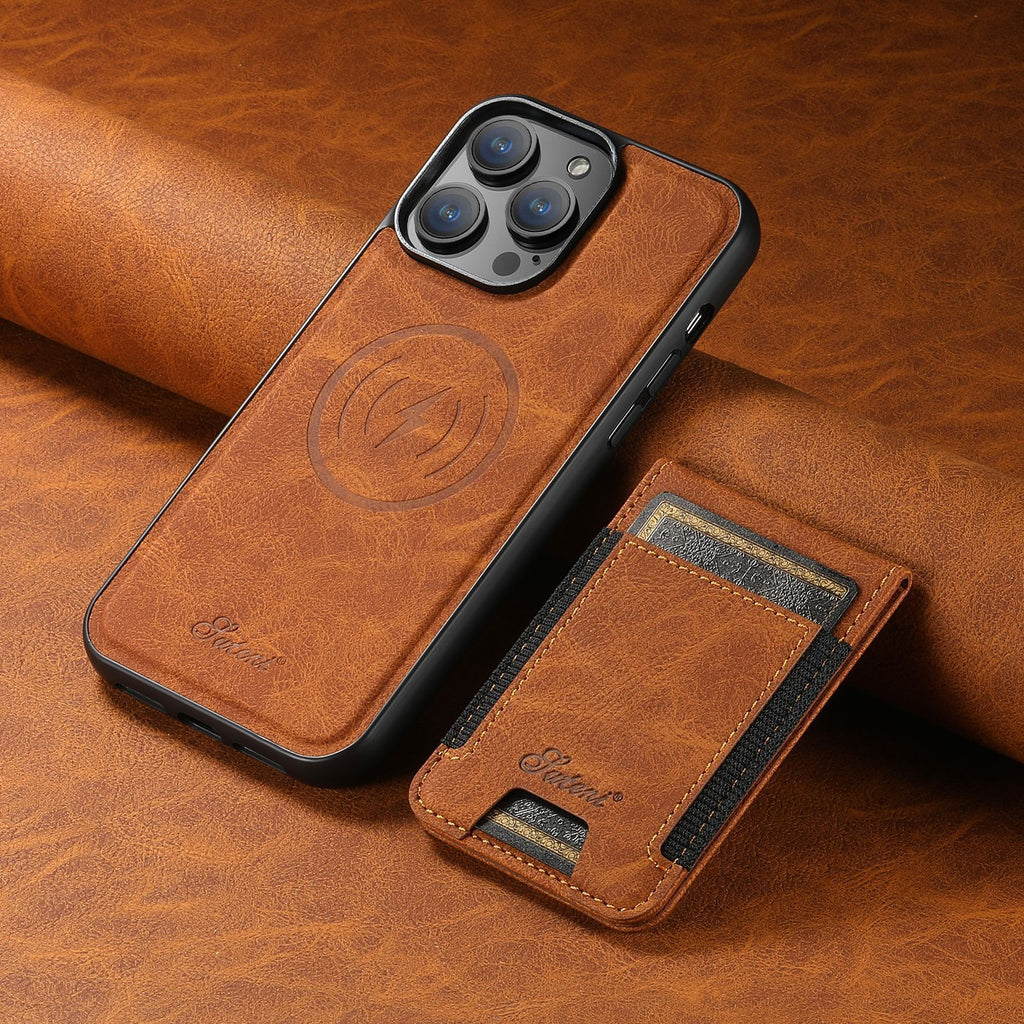 Leather phone case with card holder and MagSafe compatibility