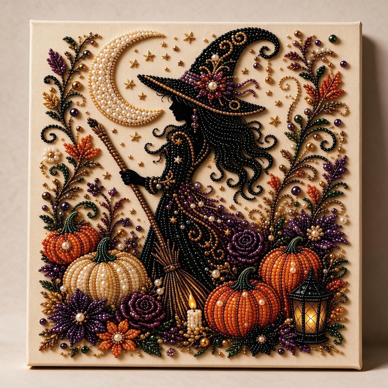 Halloween Witch Pearl Art Kits for Adults, Halloween Witch Diamond Art Kits for Adults Spooky Cute 3D Diamond Painting Art Kit