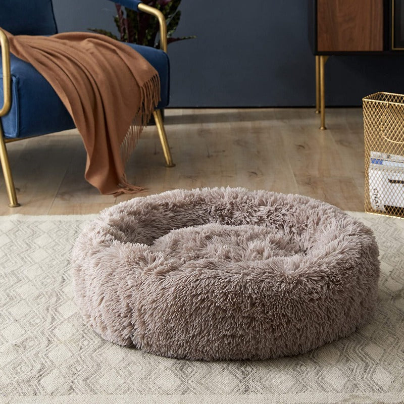 Beef Plush Calming Donut Dog Bed for Small to Large Dogs