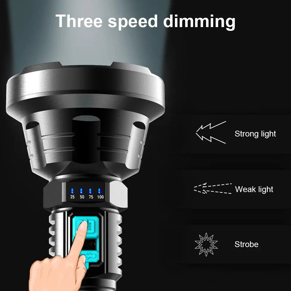 90000LM LED flashlight – Tactical searchlight with USB charging and super bright lighting