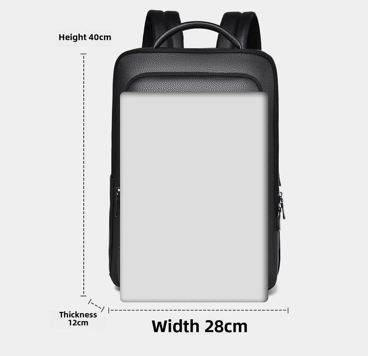 Elegant leather rucksack for men/women with USB port for laptop and everyday use, 15.6 inch, black