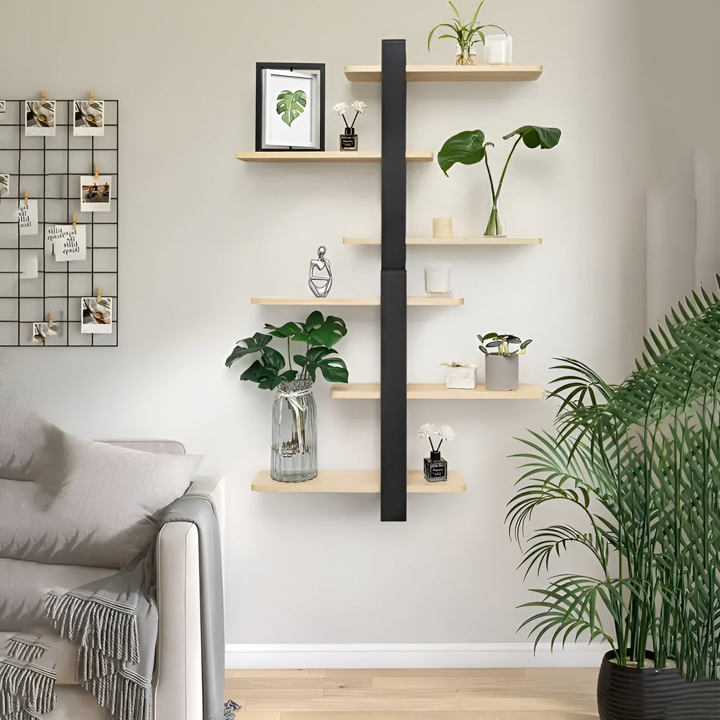 NordWood Wall Shelf | Solid Pine | 3 Levels | Space-saving & Decorative | Natural Wood