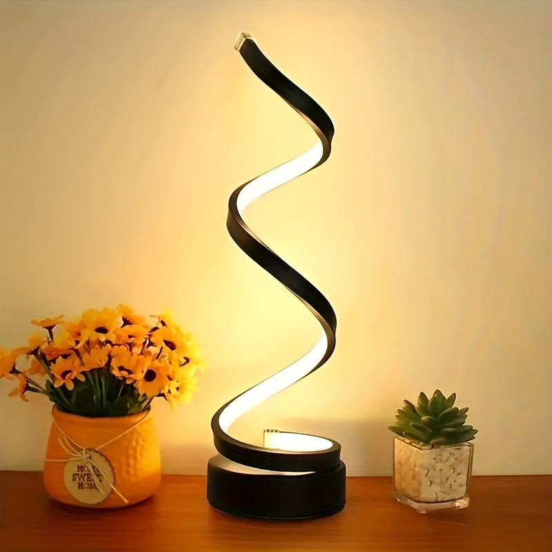 Modern Spiral Table Lamp – Creative LED Desk Lamp with Gentle Warm Light, Perfect for Bedroom, Living Room, and Study Decor