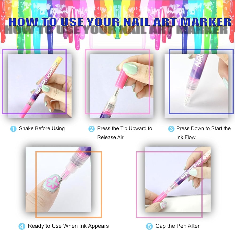 12 Colors Nail Art Pens — Acrylic Nail Design Set with Fine Tip