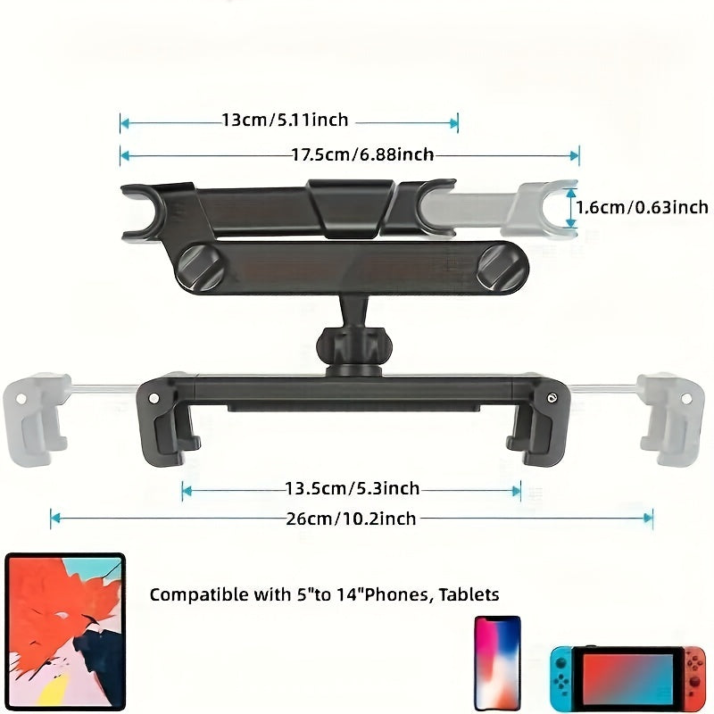 Adjustable Tablet Holder for Car Headrest - Suitable for 5 to 14 Inch Devices, Safe and Versatile Tablet Stand for Traveling