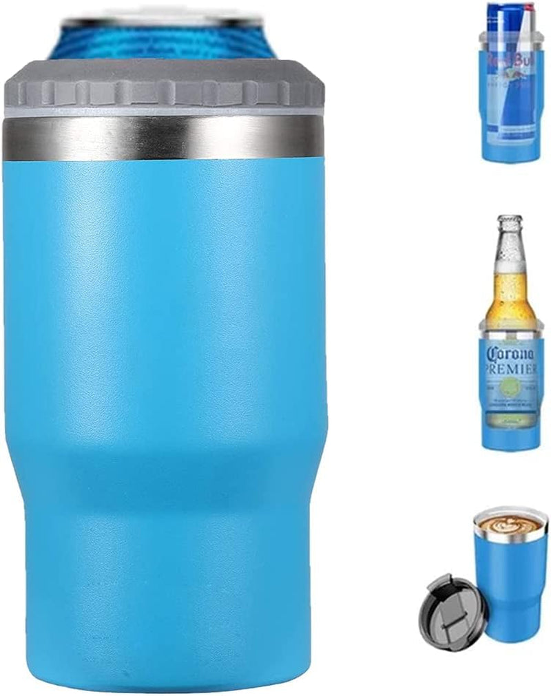 4 in 1 stainless steel can/bottle insulator, 14Oz two-way lid SUS insulated can cooler, beer bottle holder (Black)