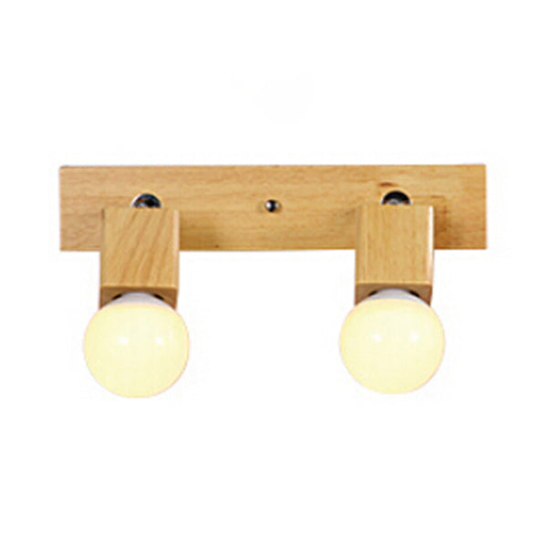 Wood Linear Wall Light with Exposed Bulb Modern Style 2 Heads Indoor Swiveling Wall Mount Light