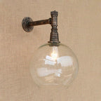 Iron bronze wall lamp fixture pipe 1 head antique style wall mount light with global glass shade, 8"/12" wide