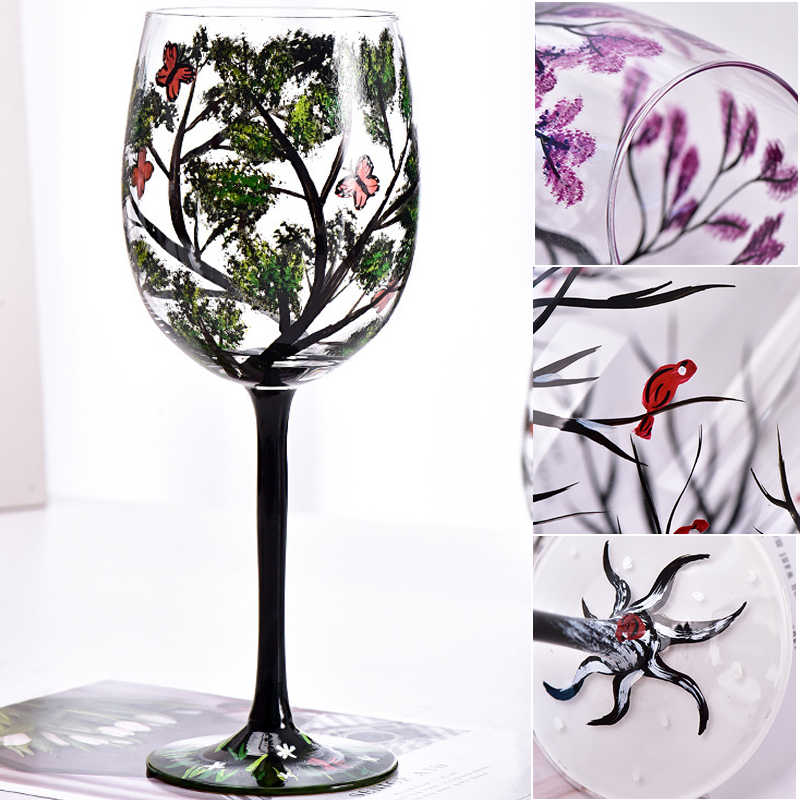 Four Seasons Tree Wine Glasses - Hand Painted Art