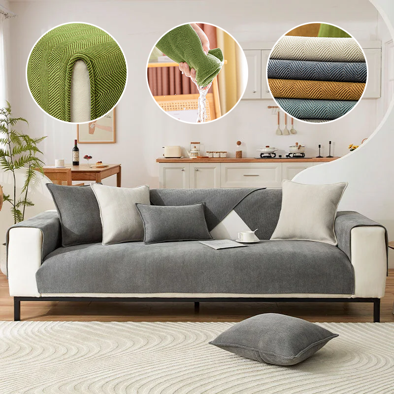 Wavy Check Chenille Fabric Furniture Protector Sofa Cover