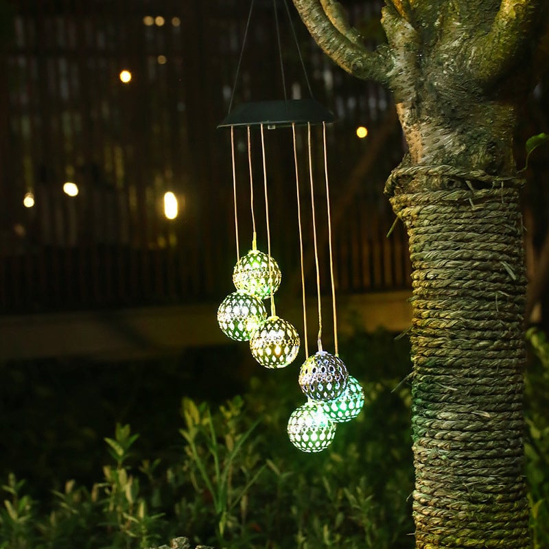 Solar Metal Ball Wind Chime – Solar Powered LED Garden Decoration with Soothing Sounds