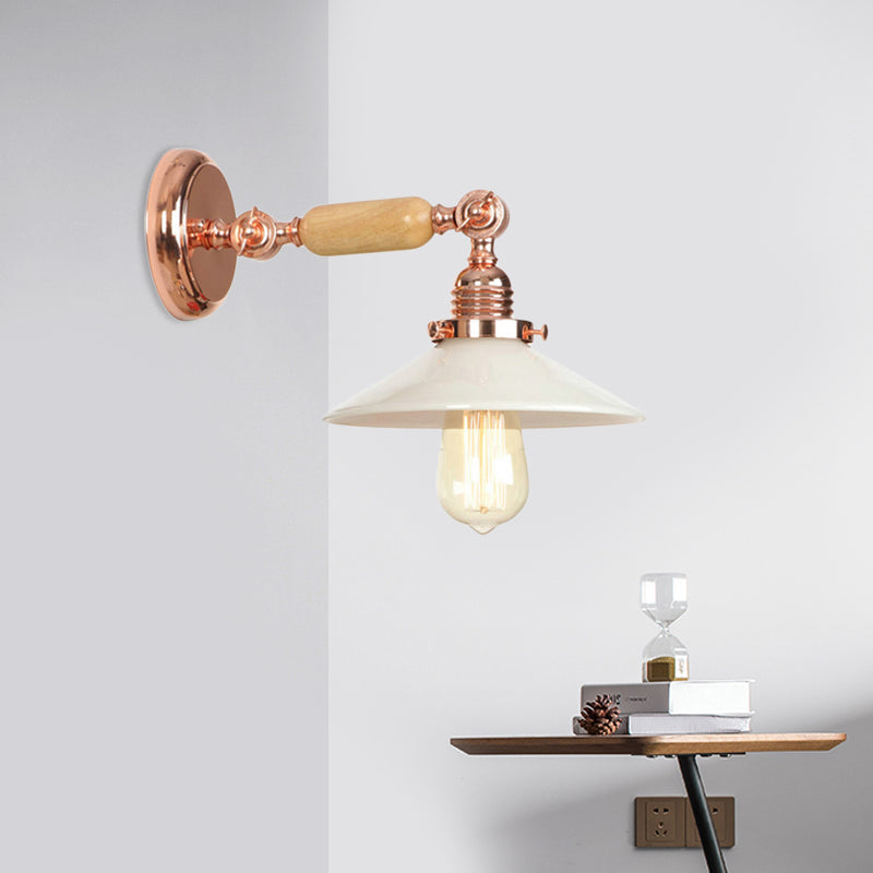 Rose Gold A Light Wall Lamp Industrial Opal Glass Cone Shade Lighting Fixture