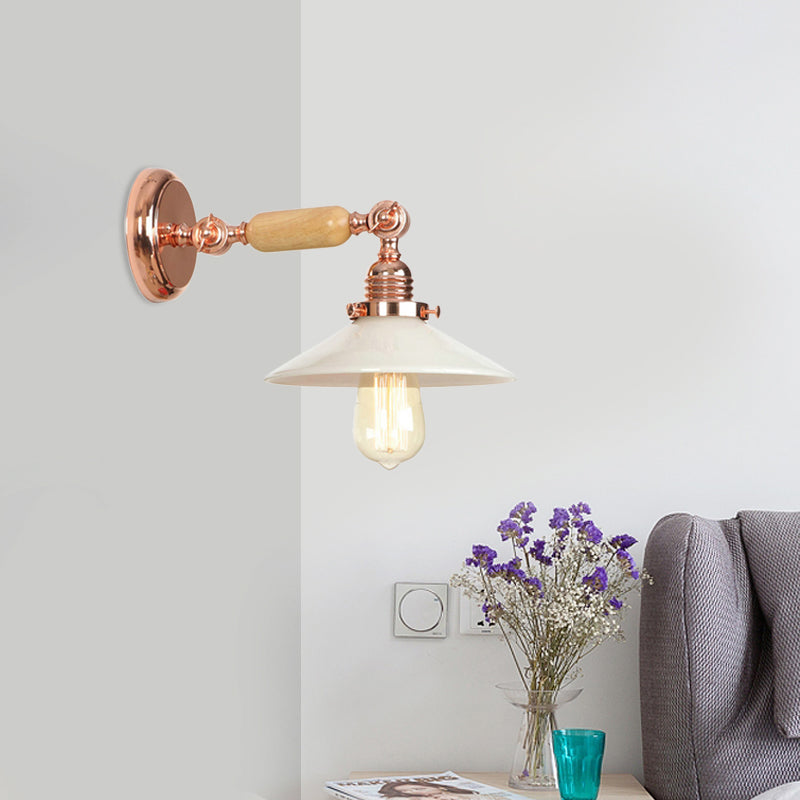 Rose Gold A Light Wall Lamp Industrial Opal Glass Cone Shade Lighting Fixture
